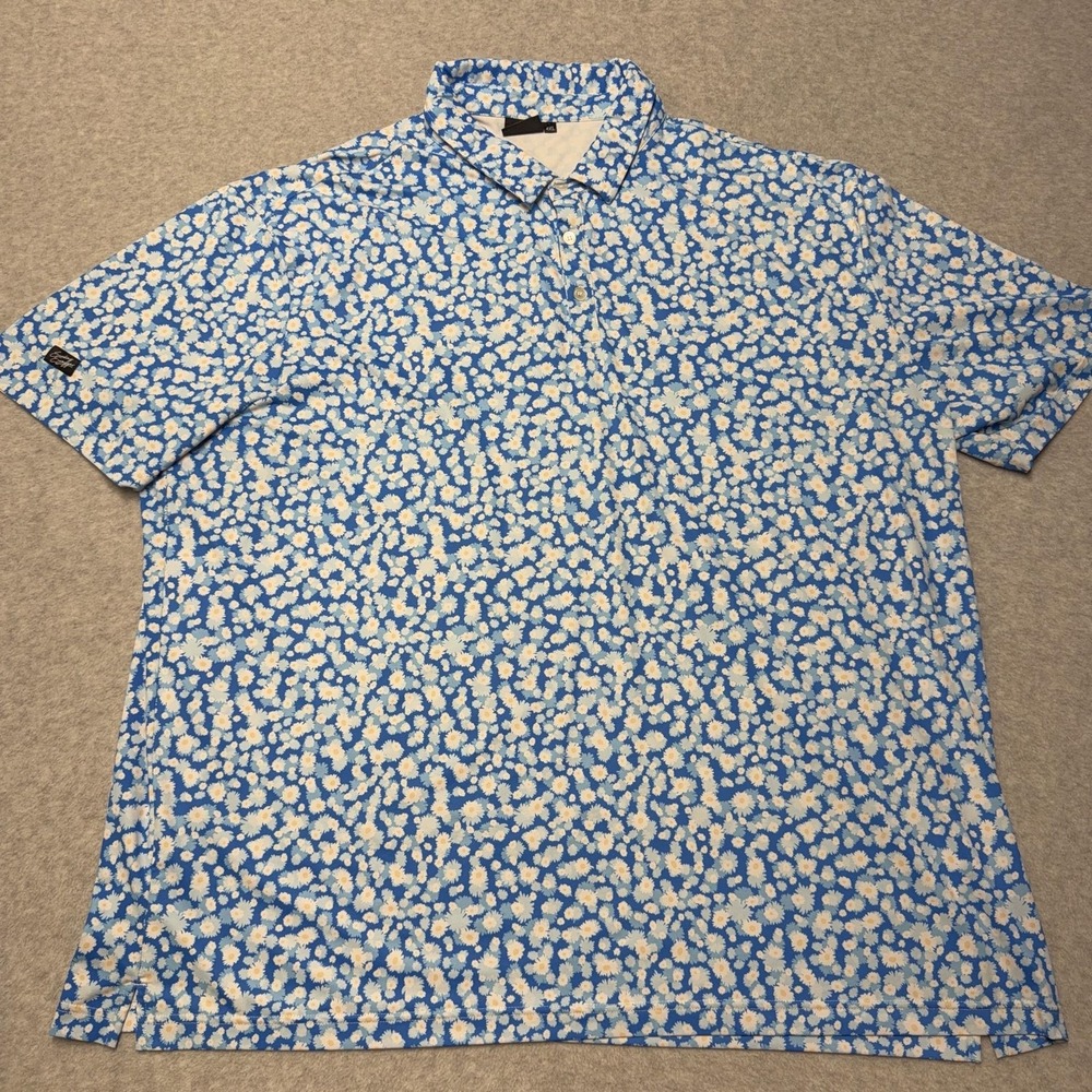 Sunday Swagger Polo Shirt Mens 4XL Blue Daisy Floral Golf Performance Stretch
